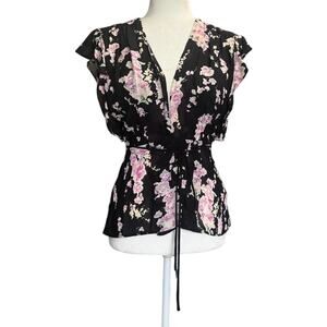 Reformation Black Floral Tie-Waist Blouse – Size M